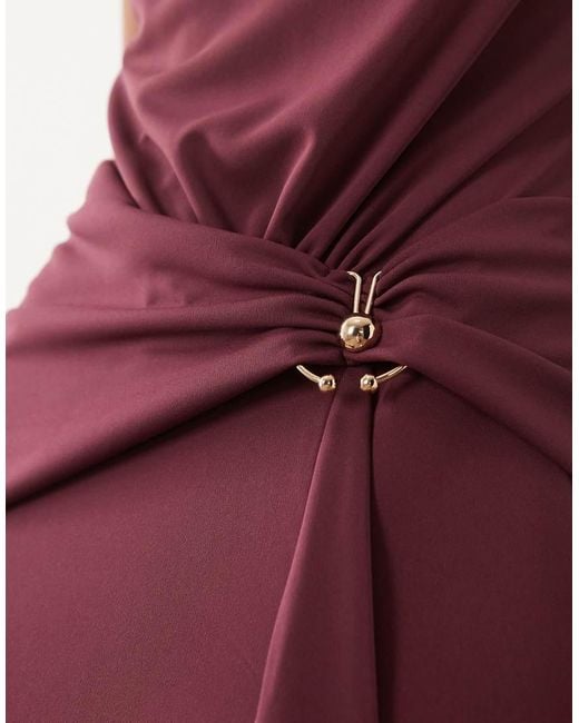ASOS Red High Neck Drape Maxi Dress With Trim Detail