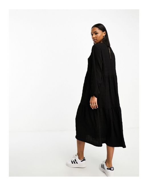 Monki Black Long Sleeve Smock Midi Dress