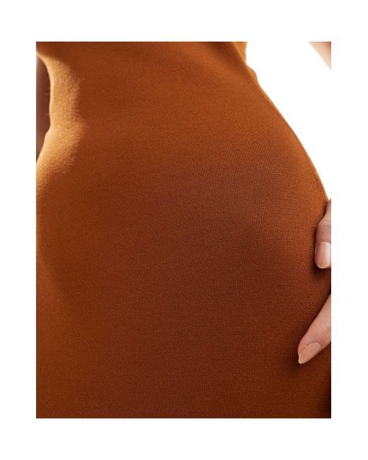 & Other Stories Brown Knitted One Shoulder Midi Dress With Cut Out Back Detail