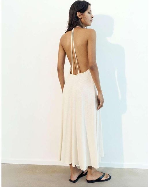 Pull&Bear White Midi Dress With Back Straps