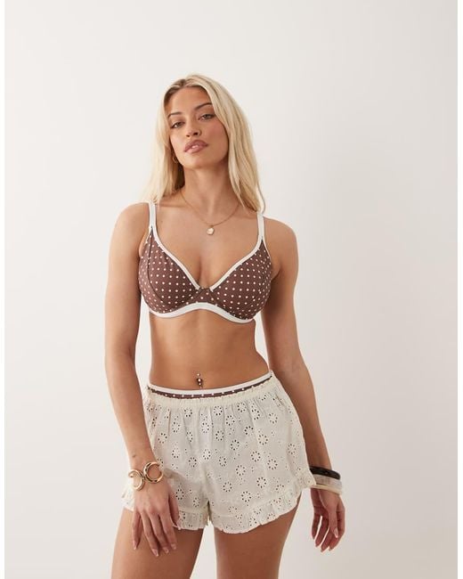 Peek & Beau Brown Underwire Bikini Top With Contrast Trim