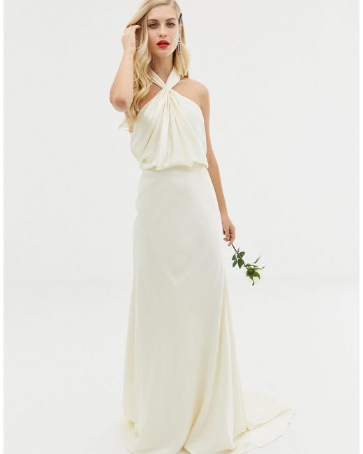 Ruched Halter Neck Maxi Wedding Dress 