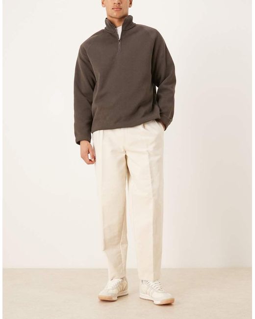 ASOS Natural Tailored Oversized Tapered Pleated Trousers for men