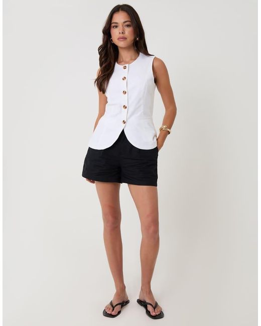Threadbare White Linen Blend Longline Waistcoat
