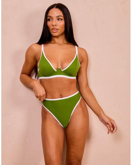Wolf & Whistle Green Fuller Bust X Georgia Bayliss Underwire Bikini Top With Contrast Trim