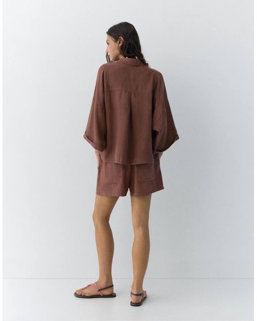 Pull&Bear Brown Rustic Linen Blend Shirt