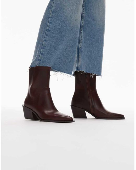 & Other Stories Blue Leather Pointed Heeled Boots