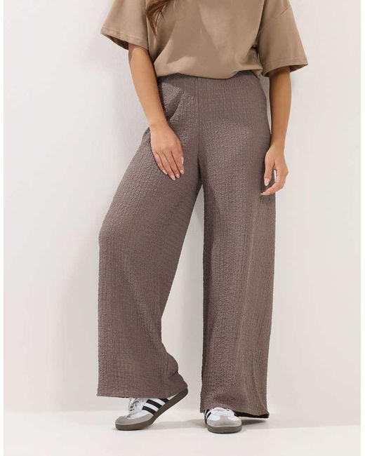 PixieGirl Brown Petite Textured Wide Leg Trousers