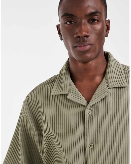 ASOS Green Co-Ord Oversized Revere Plisse Shirt for men