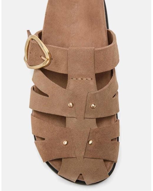 Stradivarius Brown Leather Slingback Cage Sandals