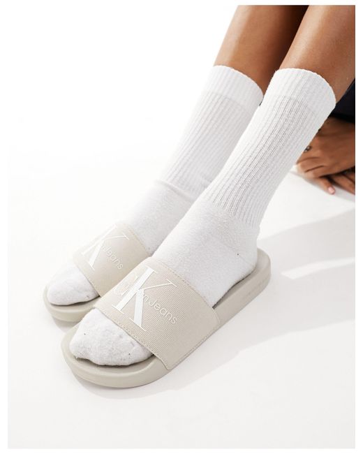 Sandalias blancas con monograma Calvin Klein de color White