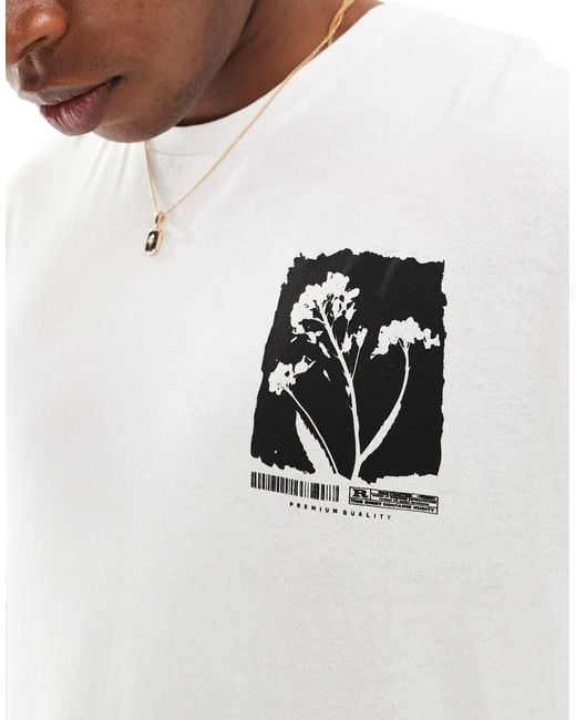Jack & Jones White Oversized T-shirt With Mono Flower Back Print for men