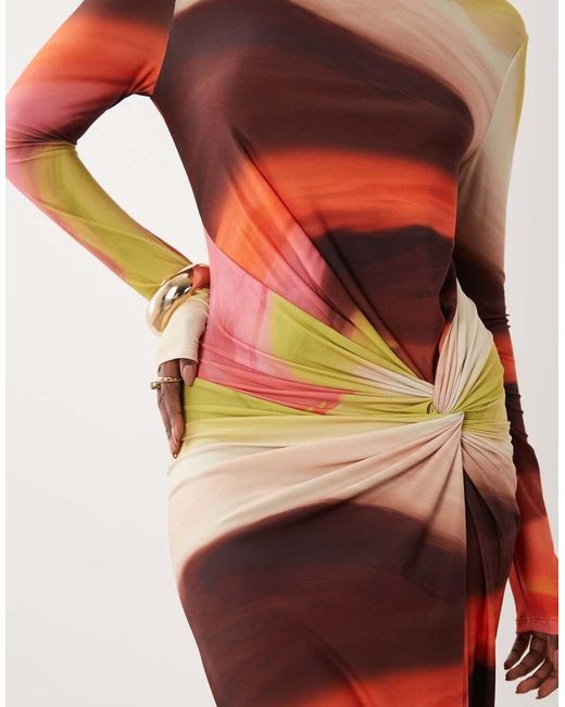DASKA White Exclusive Long Sleeve High Neck Twist Maxi Dress