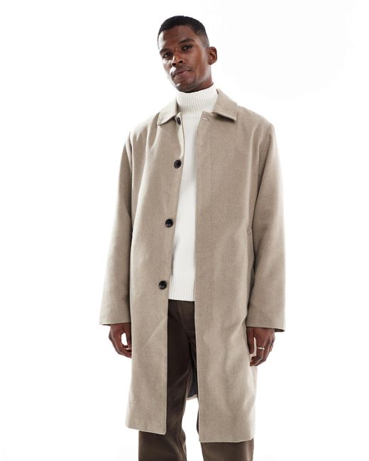 Jack & Jones Natural Wool Look Longline Overcoat for men
