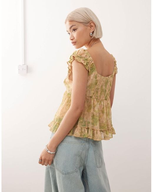 Reclaimed (vintage) Blue Babydoll Smock Top With Lace
