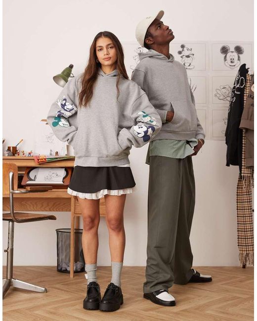 ASOS Brown Disney Unisex Boxy Oversized Hoodie With Mickey & Minnie Mouse Prints