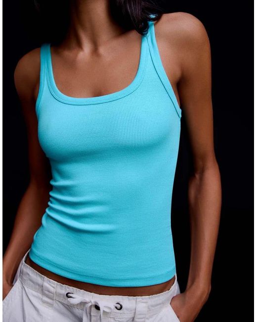Bershka Blue Ribbed Vest Top