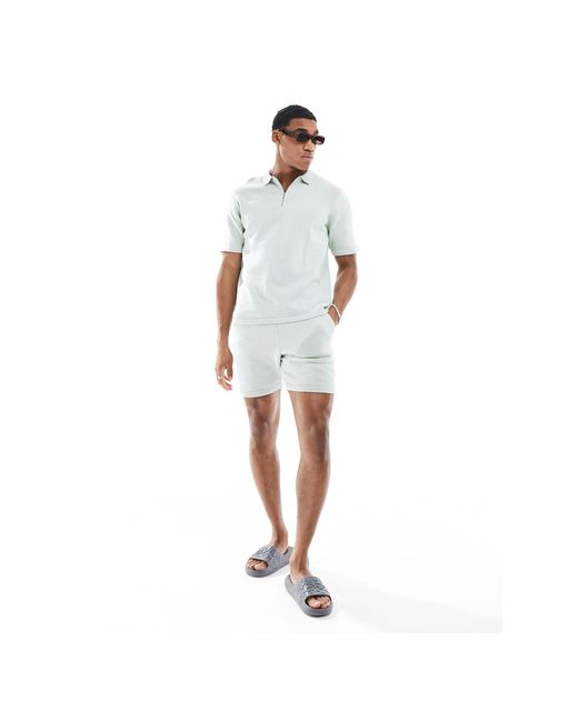 ASOS White Co-ord Midweight Knitted Cotton Half Zip Polo for men