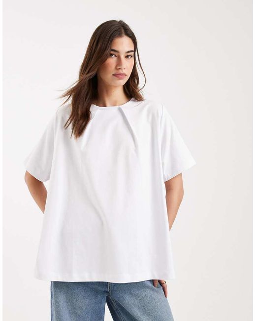 ASOS White Pleated Neck Swing Top
