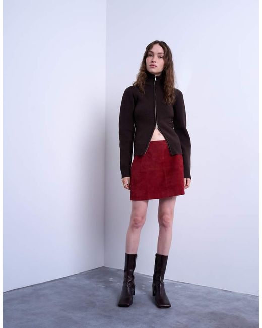 TOPSHOP Red Co-ord Real Suede Mini Skirt
