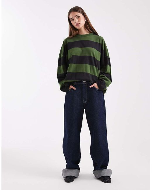 Collusion Green Bold Stripe Long Sleeve T-shirt