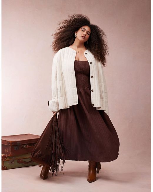 ASOS Natural Asos Design Curve Linen Dolphin Hem Collarless Quilted Jacket