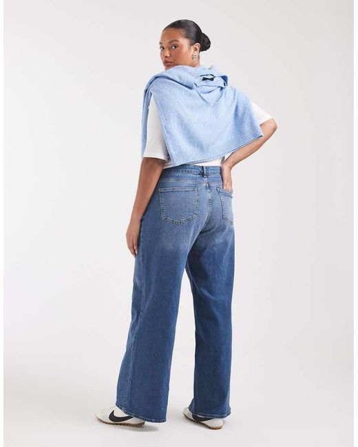 Vero Moda Blue Sandie Mid Rise Wide Leg Stretch Jeans