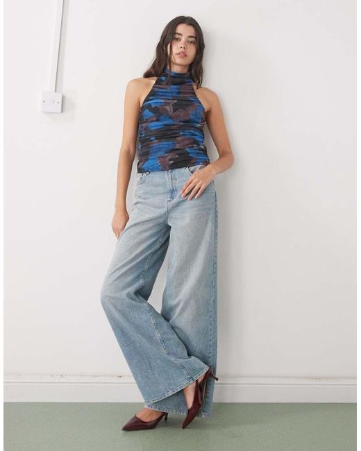 Noisy May Blue Ruched Halter Neck Top