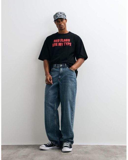 Collusion Blue Boxy Slogan Tee for men