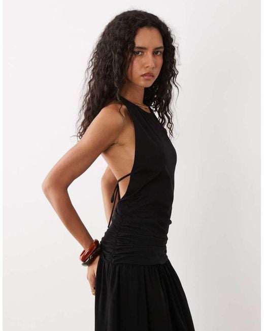 ASOS White Racer Drop Waist Open Back Tie Midi