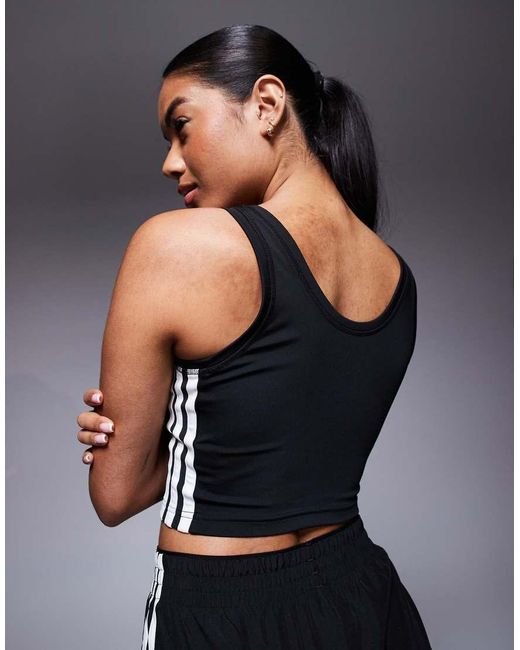 Adidas Originals Blue Adidas Training 3 Stripe Cropped Tank Top