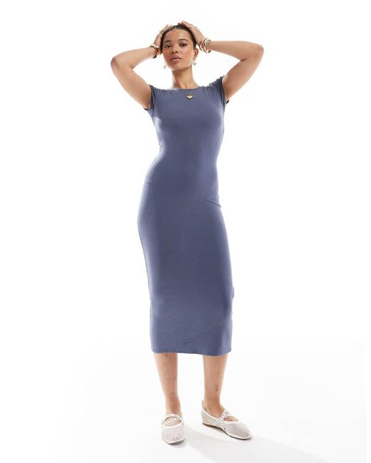 Pull&Bear Midi-Jurk Met Korte Mouwen in het Blue