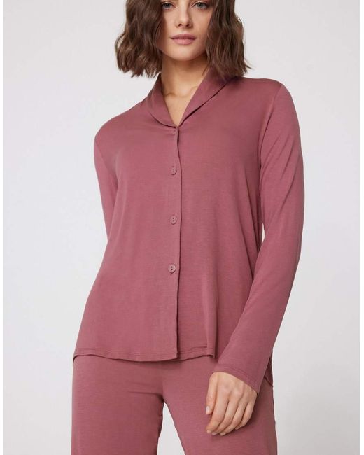 Tezenis Red Long Open Viscose Pyjamas