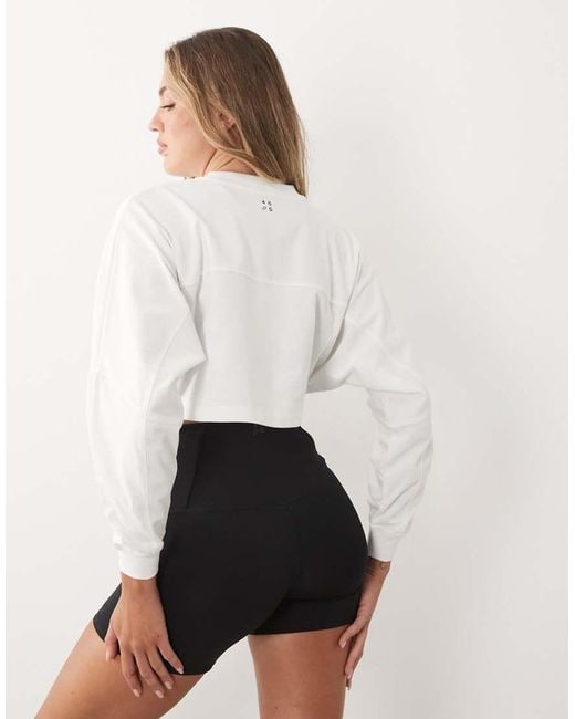 4505 White Heavyweight Cotton Drop Shoulder Cropped Long Sleeve T-shirt