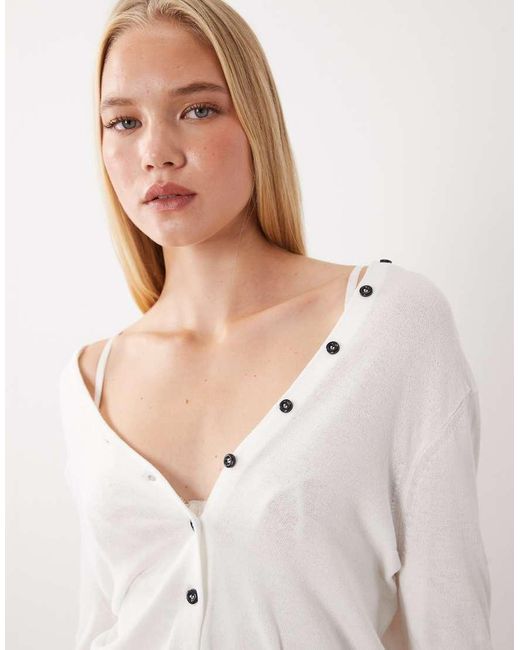 Mango White Button Detailing V-neck Cardigan