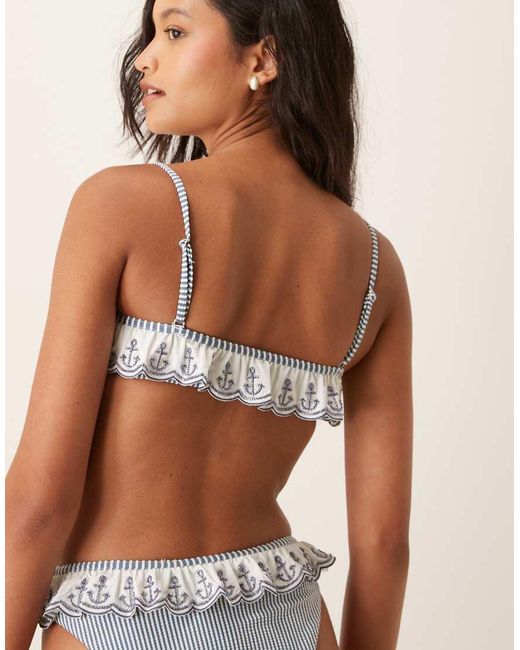 For Love & Lemons Gray Embroidered Anchor Textured Bikini Top Co-ord