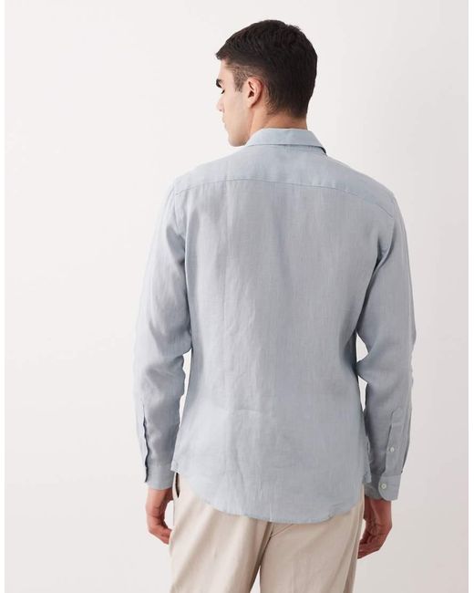 Mango Gray 100% Linen Long Sleeve Shirt for men