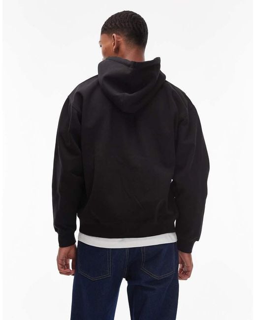 Felpa Nera Oversize Con Cappuccio, Stampa Persistent Movement E Chiusura Con Zip di Obey in Blue da Uomo