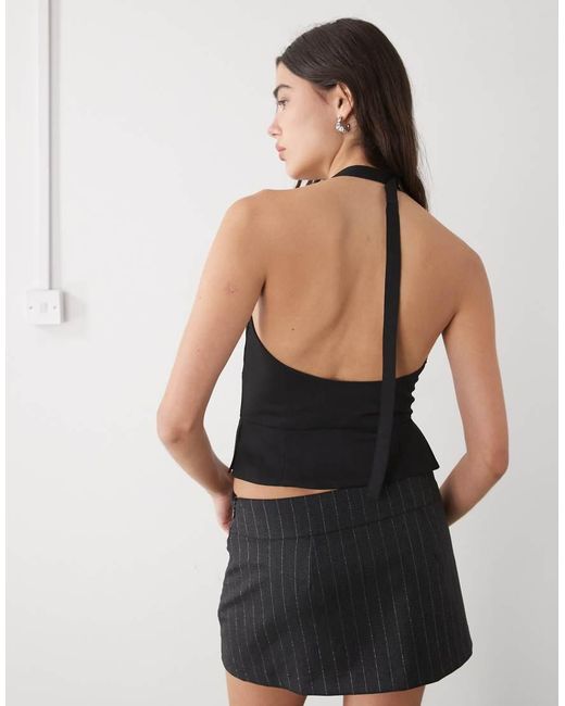 Monki Black Halter Neck Open Back Zip Front Vest
