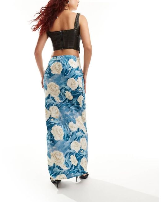 emory park Blue Bloom Floral Satin Maxi Skirt