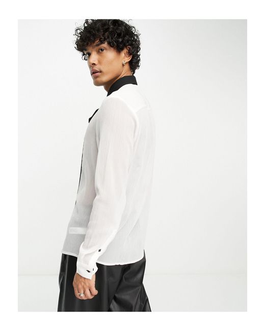 Camisa blanca transparente con diseño color block y lazada en el cuello en  contraste ASOS de hombre de color Blanco | Lyst