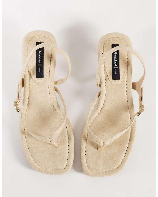River Island Natural Buckle Toe Thong Heeled Sandals
