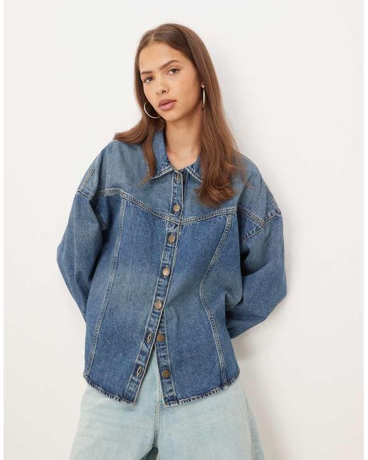 Camicia Giacca Di Jeans Medio Con Cuciture di JJXX in Blue