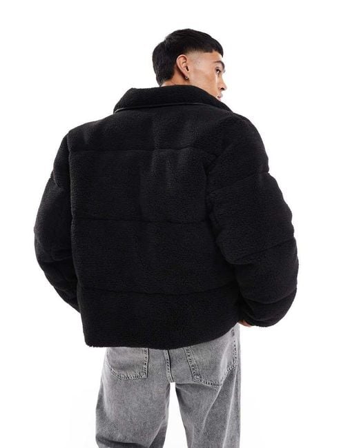 ASOS Black Oversized Borg Puffer Jacket for men