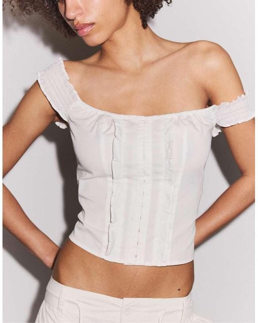 Stradivarius White Ruffled Corset Top