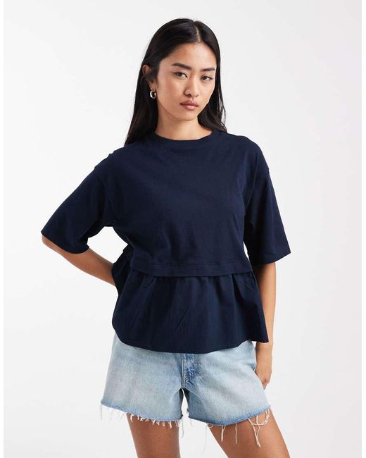 Miss Selfridge Blue Poplin Mix T-shirt