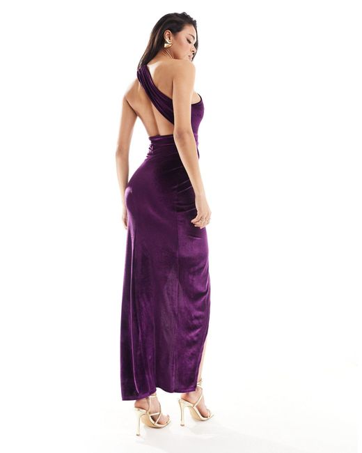 ASOS Purple Velvet One Shoulder Maxi Dress With Cut Away Side