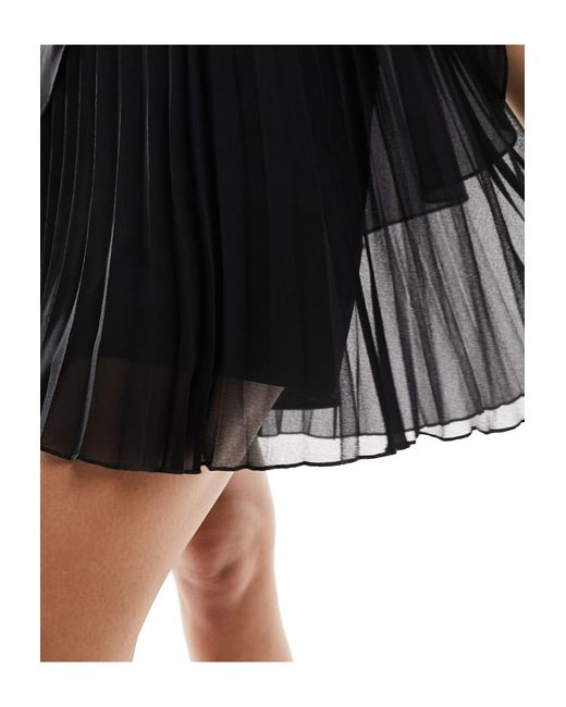 ASOS Black Chiffon Overlay Strappy Pleat Mini Dress
