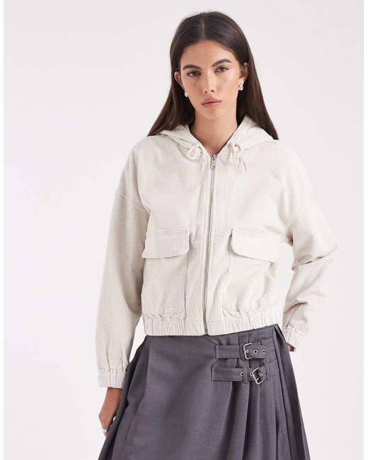 ONLY White Zipped Through Cord Hooded Jacket