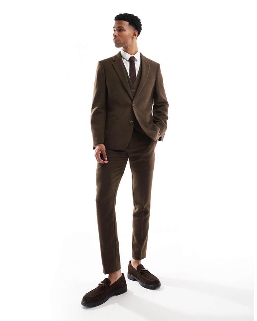 ASOS – enge anzugjacke aus wolle und twill in Brown für Herren
